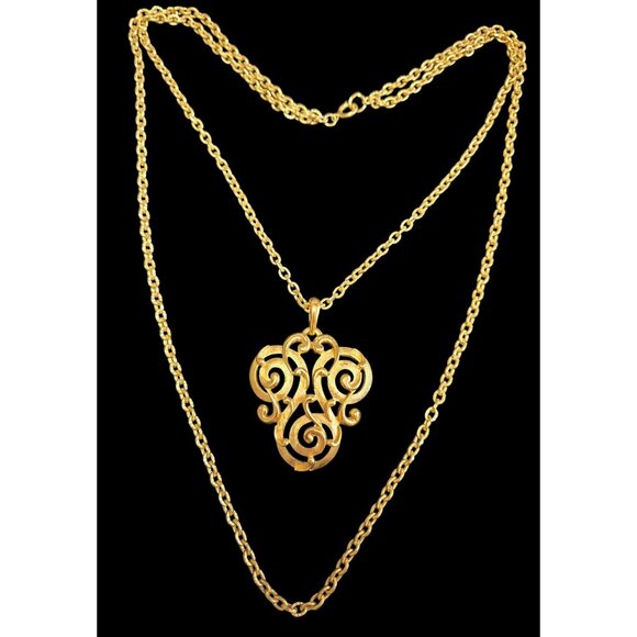 Vintage Crown Trifari Brushed Goldtone Double-Strand Necklace with Large Scroll- - Picture 1 of 6
